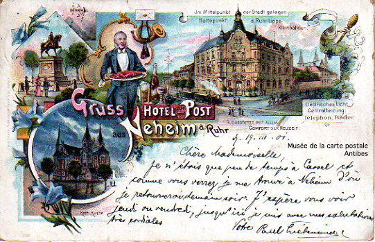 Carte postale publicitaire allemande, pour un hôtel.
