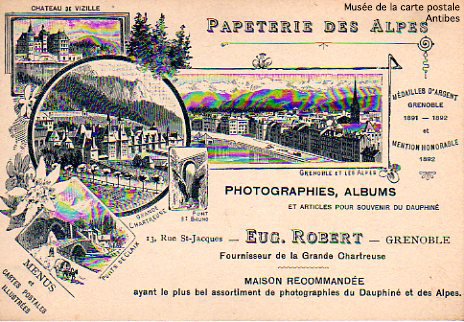 Carte postale publicitaire de la papeterie des Alpes.