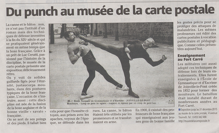 Article de Nice Matin sur la nouvelle exposition du musée de la carte postale, autour de la Boxe Française.