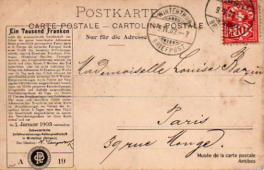 Carte postale assurance datant de janvier 1903.