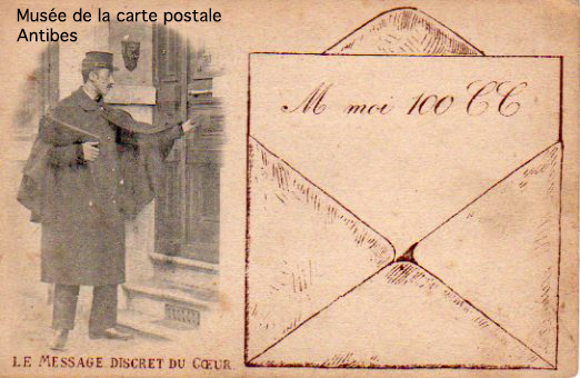 Carte postale illustrée représentant un message d'amour en language sms.