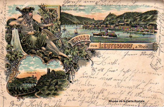 Carte postale Allemande, représentant le Rhin personnifié, proche des origines de la première carte postale illustrée.