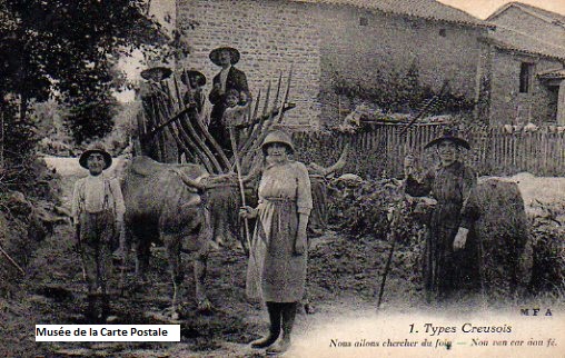 Carte postale ancienne du Limousin, représentant une scène de la vie active au pays creusois.