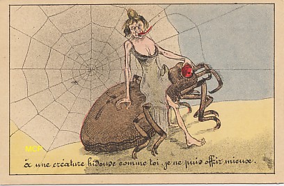 Carte postale ancienne ayant inspirée le mouvement du surréalisme, exposée au musée de la carte postale, à Antibes.