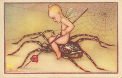 Carte postale ancienne ayant inspirée le mouvement du surréalisme, exposée au musée de la carte postale, à Antibes.