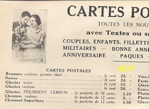 Tarif des cartes postales, en 1933, dans un argus ou catalogue.