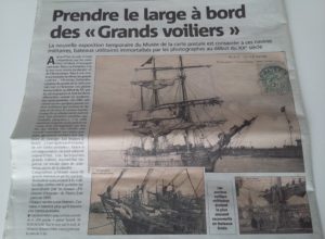 Article Nice Matin du 14/04/2018 sur l'exposition des grands voiliers au Musée de la Carte Postale, à Antibes.
