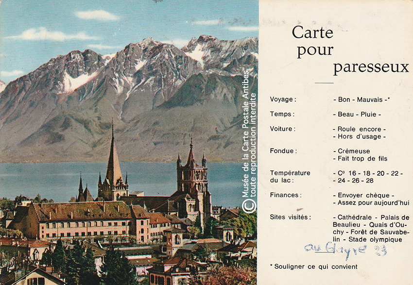 Carte postale pour paresseux de Suisse, représentant Lausanne-Ouchy.