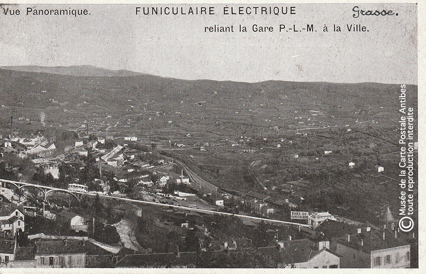 Carte postale ancienne montrant le funiculaire à Grasse.