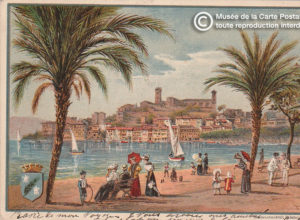Carte postale ancienne représentant la croisette à Cannes, issue des réserve du musée de la carte postale, à Antibes.