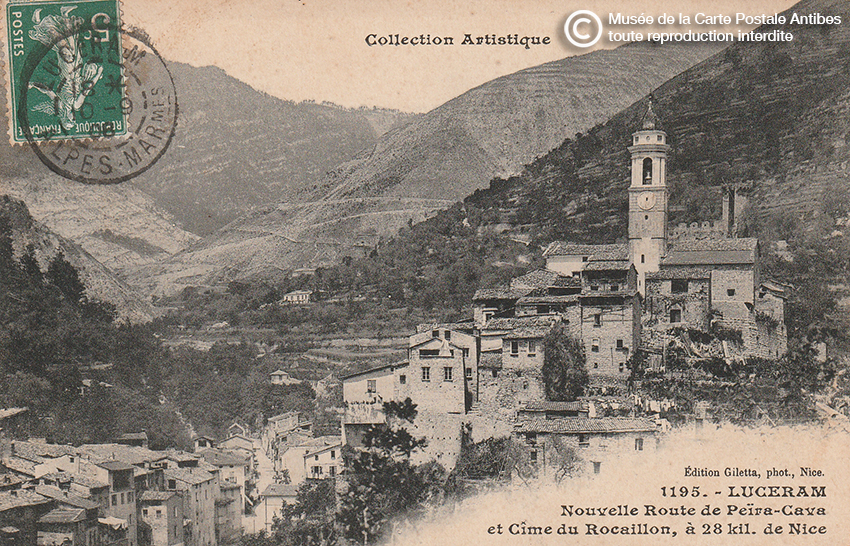 Village de Lucéram en carte postale ancienne.