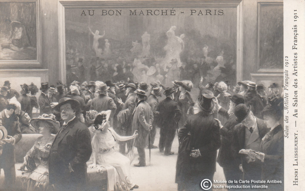 Carte postale ancienne représentant les musées début 1900, ici le Salon des Artistes Français par Henri LAISSEMENT.