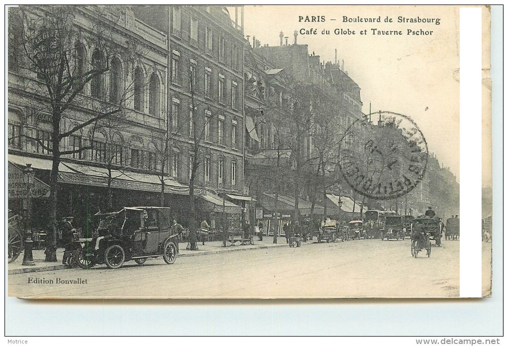 Carte postale montrant le café du globe boulevard de Strasbourg à Paris.