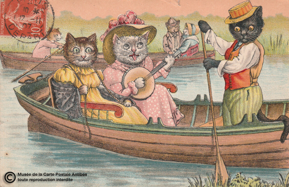 Carte postale ancienne illustration de chats.